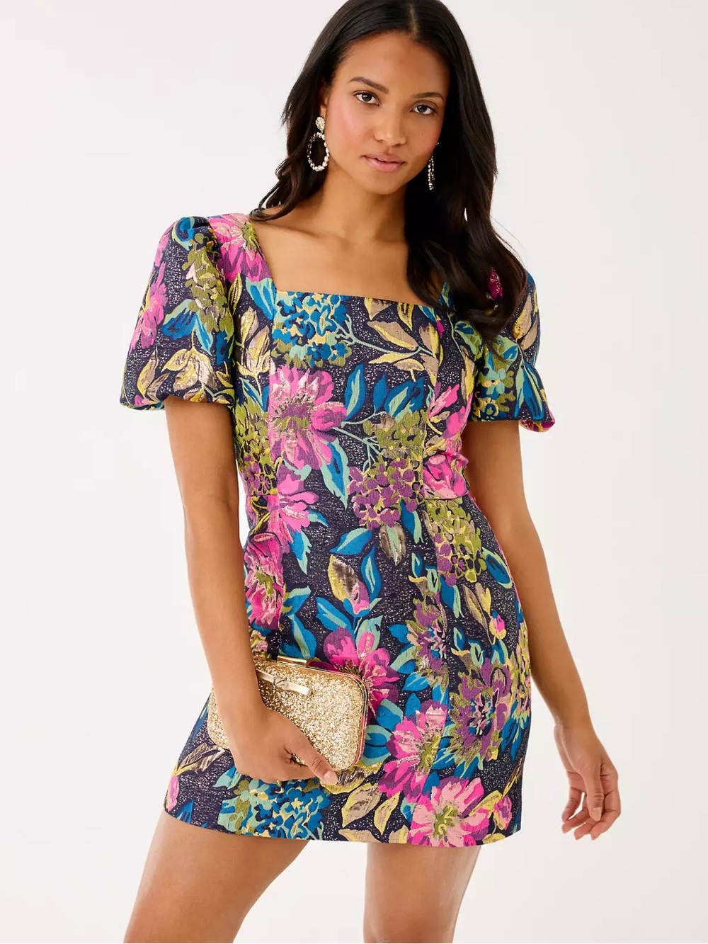 NWT Lilly Pulitzer Booker Brocade Floral Puff-Sleeve Romper/Mini Dress Size 14 - Picture 7 of 8